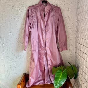 Vintage Totes Pink Long Raincoat Dress Nylon Trench Coat Ruffle Detail Size 14